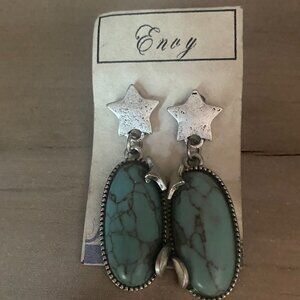 Envy Southwestern Turquoise Dyed Howlite Celestial Silver Tone Dangle Earrings